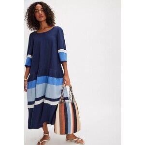Free people Free-est Manda Midi Dress Wide Boat Striped Printed Navy XS 285739